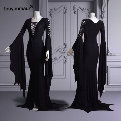 Addams-vestido de talla grande 5XL para adultos, disfraz de bruja gótica Punk, Vintage, Sexy, con encaje hueco ► Foto 1/6