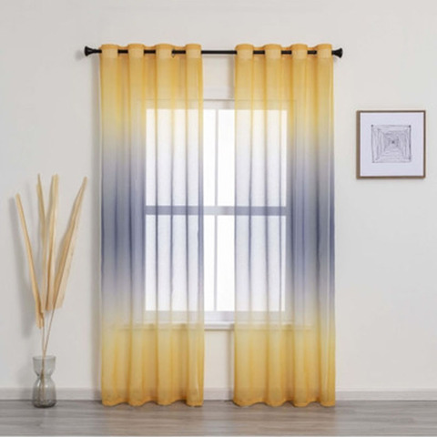 Cortinas para sala de estar de colores transparentes para boda, tul con degradado amarillo y gris, cocina, puerta corredera de gasa de arcoíris romántica ► Foto 1/6