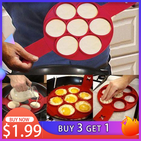 Uds de silicona antiadherente fantástico huevo Pancake Maker anillo de cocina para hornear tortilla moldes Flip cocina huevo molde de anillo ► Foto 1/6