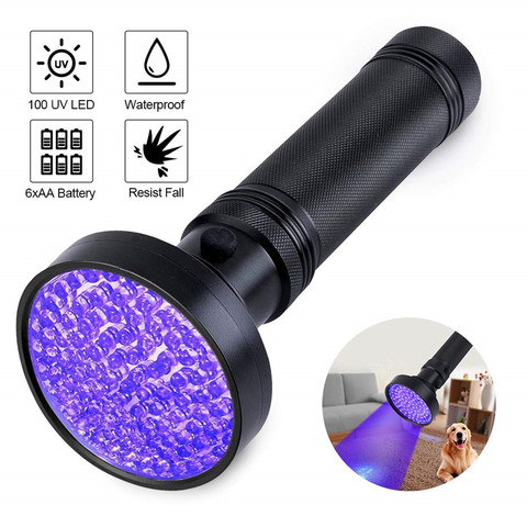 Linternas de luz ultravioleta superbrillante, Detector de luz ultravioleta para orina de mascotas, inspección en casa y Hotel, 100 LED, 395nm ► Foto 1/6