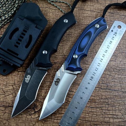 Cuchillo de caza fijo de lobo de Y-START, herramienta táctica para acampada y senderismo al aire libre, hoja de AUS-10, mango G10, funda Kydex, Envío Gratis ► Foto 1/5