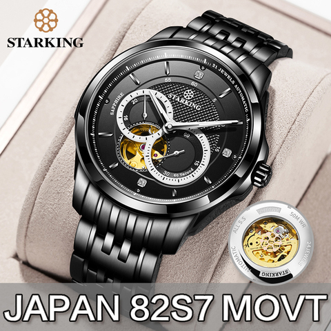 STARKING-Reloj de pulsera para hombre MIYOTA 82S7, de acero inoxidable, reloj mecánico con esqueleto, manecillas luminosas, zafiro, 50M, resistente al agua ► Foto 1/6