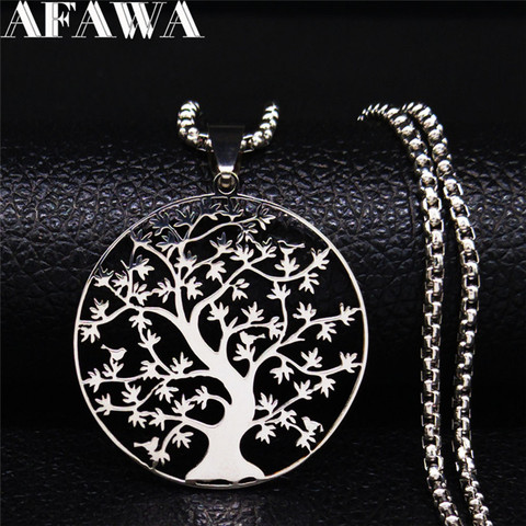 Árbol de la vida acero inoxidable collares de moda las mujeres declaración collar Color plateado cadena collar joyería bayan kolye N3097 ► Foto 1/6