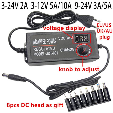 Universal AC/DC 3V 5 V 6V 9V 9,5 V 12V 12V 13,5 V 14V 2A 5A 17V 18V 19V 20V 22V de 5 voltios ajustable adaptador de corriente Led de alimentación de 24V adaptador ► Foto 1/6