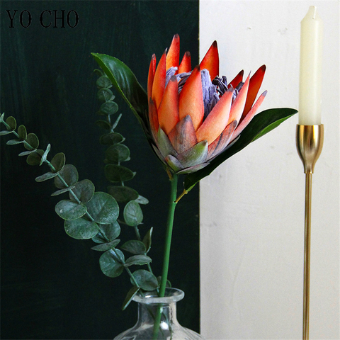 Flores artificiales de seda para Decoración de mesa de boda, YO CHO, King Protea, arreglo de flores falsas de emperadores, blanco, fiesta en casa ► Foto 1/6