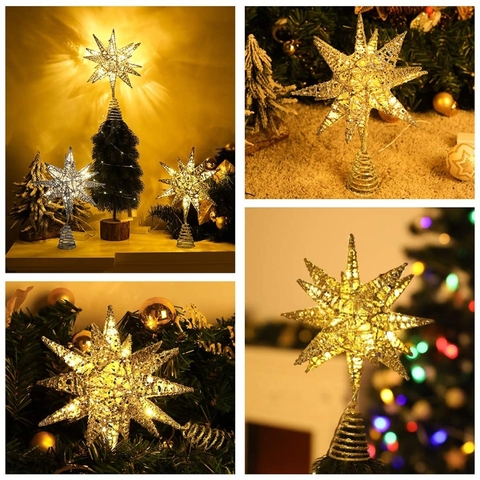 Estrella decorativa para copa de árbol de LED de árbol que funciona con pilas decoración de trébol colgante decoración de Navidad adorno Topper ► Foto 1/6