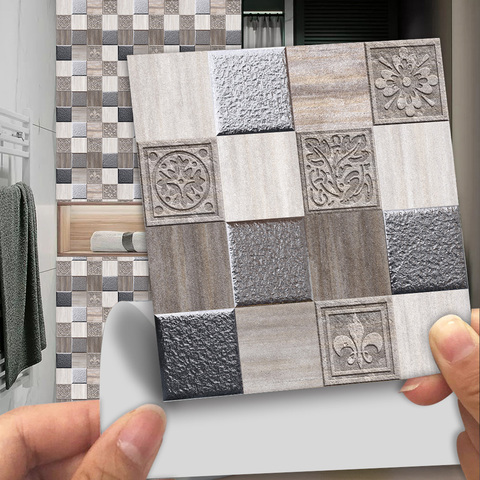 Juego de 10 unidades de azulejos esmerilados de mosaico de mármol, pegatina de pared para suelo, cocina, baño, papel tapiz de renovación para el hogar, calcomanías de pared gruesas antideslizantes ► Foto 1/6
