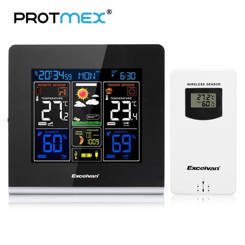 Protmex 3379C-estación meteorológica Digital, inalámbrica, Sensor interior y exterior, instrumentos de temperatura, higrómetro, termómetro, reloj ► Foto 1/6