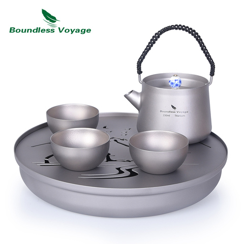 Bandeja de té de titanio con hervidor para acampar al aire libre, bandeja de almacenamiento de agua portátil ultraligera, juego de té de kung-fu ► Foto 1/5