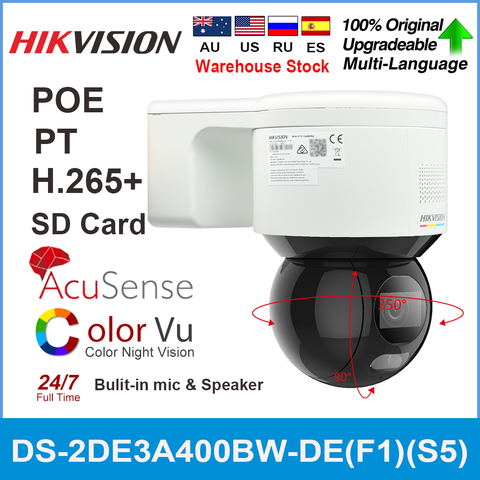 Hikvision-domo de velocidad de red ColorVu de 4 MP, PTZ DS-2DE3A400BW-DE(F1)(S5), tarjeta SD Poe, micrófono y altavoz, cámara de captura facial ► Foto 1/2