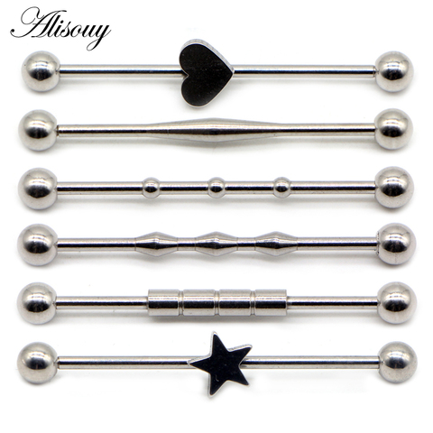 Alisouy 1pc 14G corazón estrella de acero pesas Piercing para cartílago de la oreja Barbell pendiente cuerpo joyería Tragus Caritlage 38mm de largo oreja Bar ► Foto 1/6