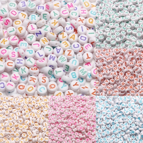Cuentas acrílicas con letras de colores mezclados, cuentas espaciadoras sueltas planas redondas del alfabeto para fabricación de joyas, accesorios de pulsera artesanales ► Foto 1/6