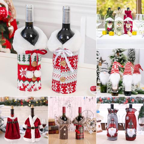 Funda navideña para botella de vino decoración navideña para el hogar, adornos navideños de Navidad, regalo de Navidad, Feliz Año Nuevo 2022, 2022 ► Foto 1/6
