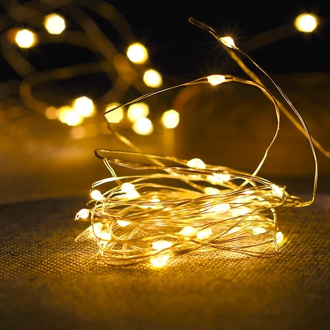 Guirnalda de luces LED de alambre de cobre para decoración de interiores, dormitorio, boda, Año Nuevo, funciona con batería ► Foto 1/6