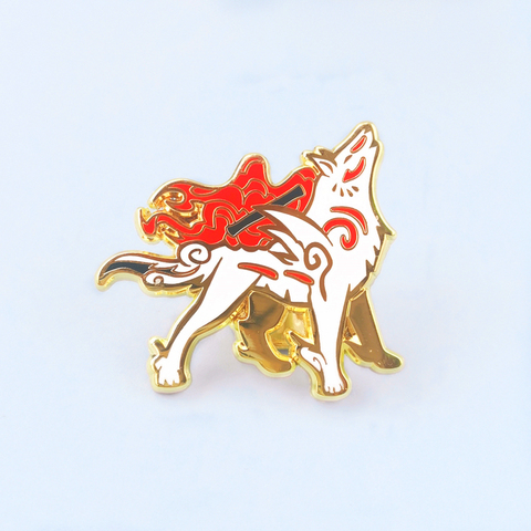 Okami-Pin de esmalte duro Amaterasu, broche de Lobo Blanco guapo, solapa, alfileres, joyería, vídeo, regalo para aficionados del juego ► Foto 1/1