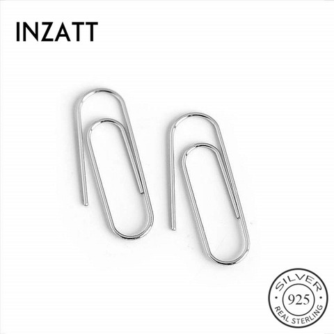 INZATT-Pendientes de plata de primera ley con forma de clip para mujer, aretes de aro, estilo minimalista, geométrico, oficina, joyería fina, plata esterlina 925 ► Foto 1/6