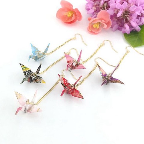 8 temporadas 1 PC Origami mujeres aretes de gota étnica Washi papel japonés grúa colgante fiesta romántica accesorios encantos regalo ► Foto 1/6