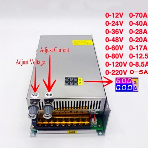 Fuente de alimentación conmutada con pantalla Digital, transformador ajustable de 1000W, CA de 220V, 110V a CC de 12v, 24v, 36v, 48v, 60v, 80v, controlador de Láser LED ► Foto 1/5