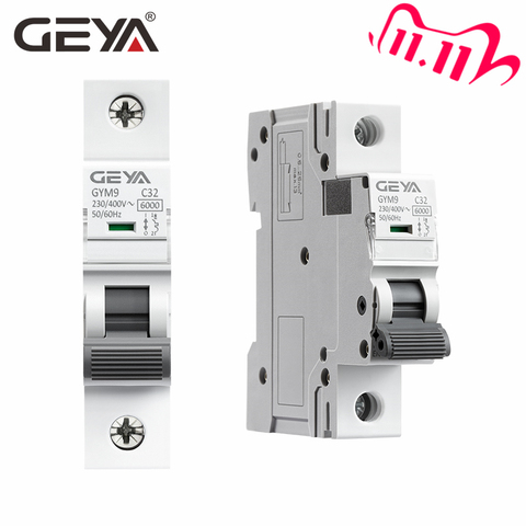 GEYA-interruptor de circuito GYM9 1P MCB Din Rail, 220V, 400V, 6A-63A, tipo AC, 6KA, capacidad de ruptura, interruptor de encendido y apagado ► Foto 1/6