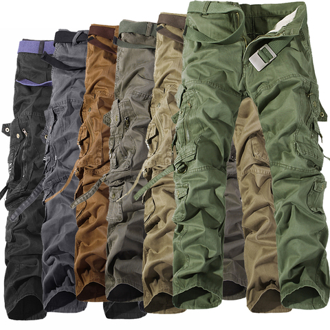 Pantalones tácticos militares para hombre, monos lavados multibolsillos, pantalones sueltos de algodón para hombre, pantalón masculino de carga para hombre, pantalones, talla 28-42 ► Foto 1/1