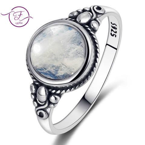 Anillo de Plata de Ley 925 para hombre y mujer, joyería redonda de 8MM, piedra lunar Natural, estilo bohemio, compromiso, regalo de fiesta de boda ► Foto 1/6