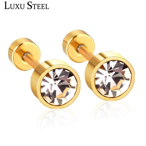 LUXUSTEEL-pendientes redondos de circonia cúbica para mujer, aretes de tuerca antialérgicos de acero inoxidable para fiesta, tamaño de 3mm a 7mm, navidad ► Foto 1/6