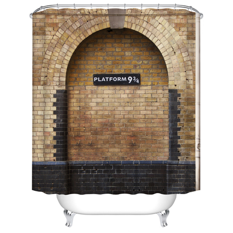 Cortina de ducha con plataforma 9 y 3/4 para el baño, visillo de decoración impermeable, con Vintage de pared marrón, para King's Cross Station de Londres ► Foto 1/4