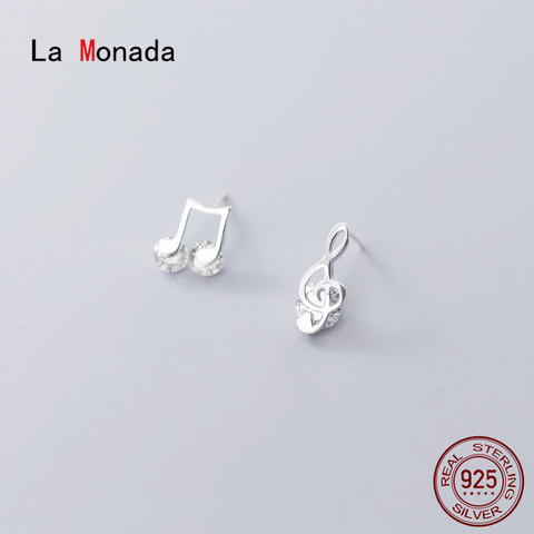 La Monada-pendientes de tuerca para mujer, plata 925, joyería aros para mujer, pendientes de tuerca con nota musical, circonia de Plata de Ley 925 ► Foto 1/6