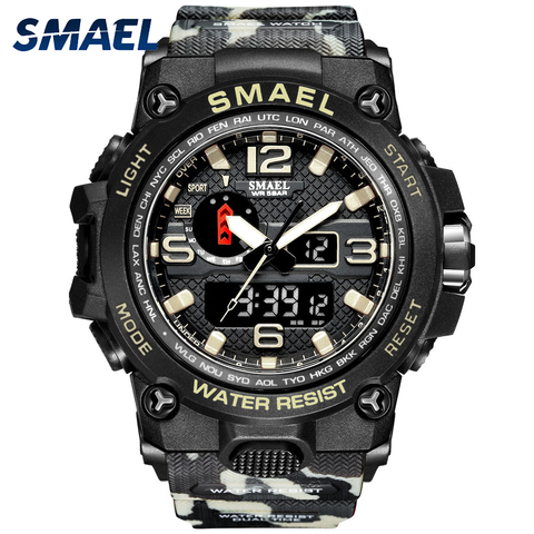 SMAEL-relojes para hombre, resistente al agua, 50M, despertador, 1545D, reloj de pulsera de doble pantalla, reloj militar deportivo de cuarzo, novedad de 2022 ► Foto 1/6