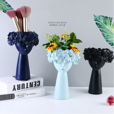 Estatua florero de resina para decoración del hogar, soporte nórdico para brochas de maquillaje, caja de almacenamiento, portalápices, maceta para flores creativa, suministros de arte ► Foto 1/6