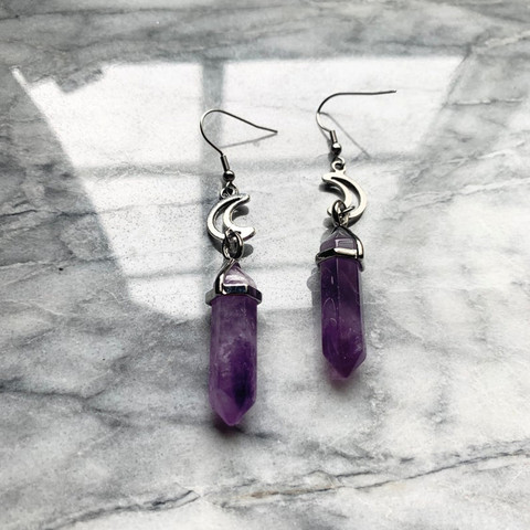 Pendientes de luna de piedra púrpura para mujer, joyería de bruja Celestial de moda, regalo delicado Punk de media luna, regalo mágico 2022 ► Foto 1/6