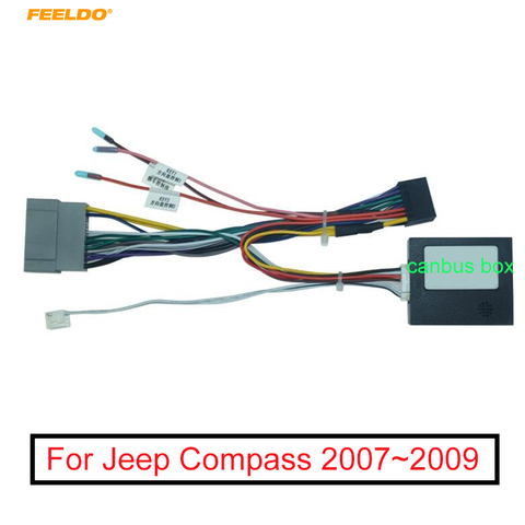 FEELDO-arnés de cableado de Radio para coche, dispositivo con caja Canbus para Jeep Compass 07 ~ 09, 16 Pines, Android Adaptador de Cable de alimentación ► Foto 1/6