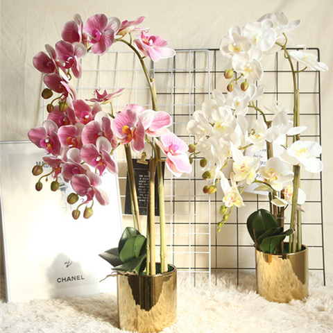 Gran látex 3D impresión orquídeas blancas flores artificiales mano siente orquídea de simulación flor para la decoración de la boda del hogar flores ► Foto 1/3