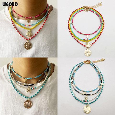 Hecho a mano multicapa semilla grano collar con colgante Bohemia moda Chic declaración Collier collar mujeres Femme Dropshipping. Exclusivo. ► Foto 1/6