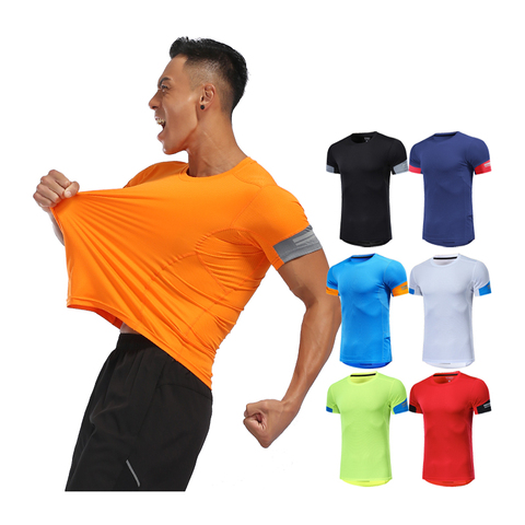 Camiseta para correr para hombre, camiseta transpirable de secado rápido para entrenamiento y Fitness, camisetas deportivas de manga corta para culturismo y gimnasio ► Foto 1/6