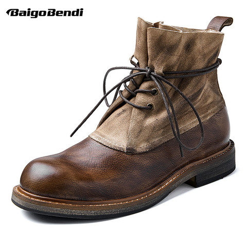 OH, Dios mio ¡Nuevo! Botas de cuero con cordones para hombre, botines cálidos de piel de vaca, estilo vaquero occidental, informales, varios colores ► Foto 1/6