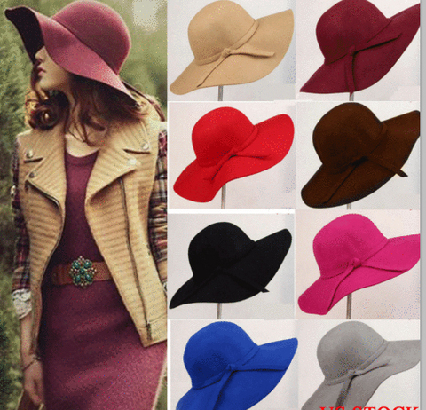 Sombrero de fieltro de lana con ala ancha para mujer, gorro de fieltro con lazo ► Foto 1/6