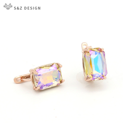 S & Z-pendientes colgantes de cristal cuadrado para mujer, diseño coreano, aretes de cristal rectangulares de oro rosa para mujer, joyería de boda ► Foto 1/6