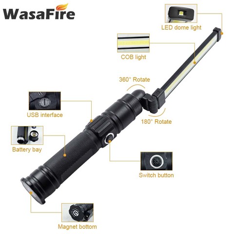 Wasafire-Lámpara de trabajo COB plegable, linterna LED recargable impermeable, magnética, 5 modos, portátil ► Foto 1/6