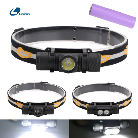 Linterna frontal recargable para acampar y cazar, luz impermeable de ángulo ajustable, 6 modos de iluminación, 1/2 XM-L2 LED, 18650 LM ► Foto 1/6