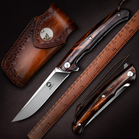 NEWOOTZ-cuchillo de bolsillo plegable Bohler M390, mango de madera de hierro EDC, cuchillos de autodefensa para supervivencia al aire libre, acampada ► Foto 1/6