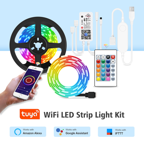 WiFi inteligente tira de LED de luz de trabajo con Tuya / Alexa / Google casa RGB LED las luces de la habitación/pared 1M 5M 10M 15M 20M ► Foto 1/6