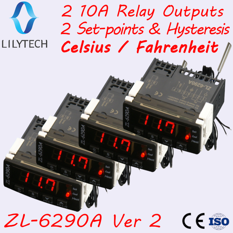 ZL-6290A, paquete de 4 uds, opción Celsius Fahrenheit, salidas duales 10A, termostato para incubadora, Similar a STC-1000, ITC-1000 ► Foto 1/6