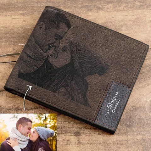 Cartera de cuero de la PU de la imagen personalizada de los hombres de la carpeta de la foto de la inscripción personalizada grabado de la foto regalos de Acción de Gracias para él cartera personalizada ► Foto 1/6