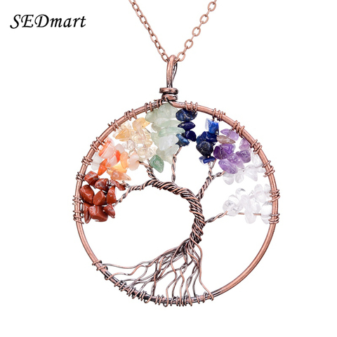 SEDmart 7 Chakra colgante Árbol de la vida collar de cristal de cobre collar de piedra Natural de piedras preciosas de cuarzo colgantes mujeres regalo de Navidad ► Foto 1/6