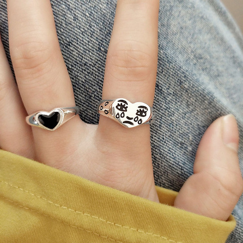 Anillo de corazón llorón para mujer y niña, anillo ajustable abierto Vintage, joyería especial, anillo ajustable ► Foto 1/6