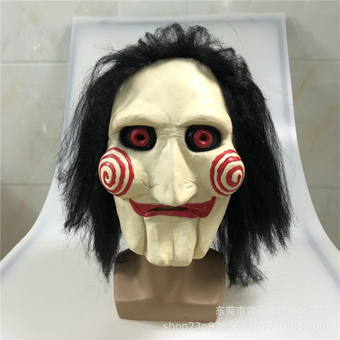 Película Saw o La matanza de Texas marioneta de Jigsaw máscaras con Peluca de pelo látex aterrador Horror de Halloween máscara de miedo Unisex fiesta de Cosplay Prop ► Foto 1/4