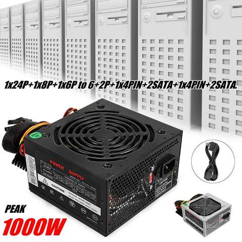 Fuente de alimentación PFC de 1000W para ordenador, ventilador silencioso ATX de 24 Pines, 12V, SATA, para juegos, PC, Intel y AMD para ordenador fuente de alimentación, color negro ► Foto 1/6