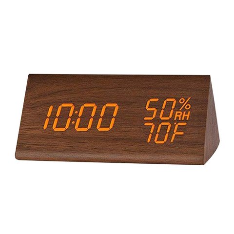 Reloj despertador Digital de madera con termómetro y luz LED, dispositivo electrónico de escritorio con Control de voz y humedad ► Foto 1/6