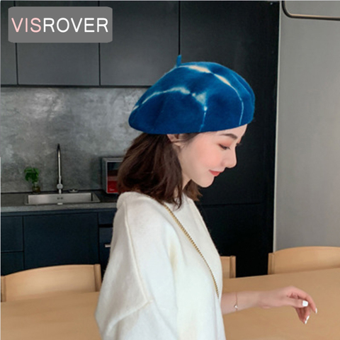 VISROVER nueva mujer de lana invierno Boina corbata para mujer-tinte gorra de lana de otoño e invierno sombrero corbata-teñido de calidad superior las mujeres Boina al por mayor ► Foto 1/6